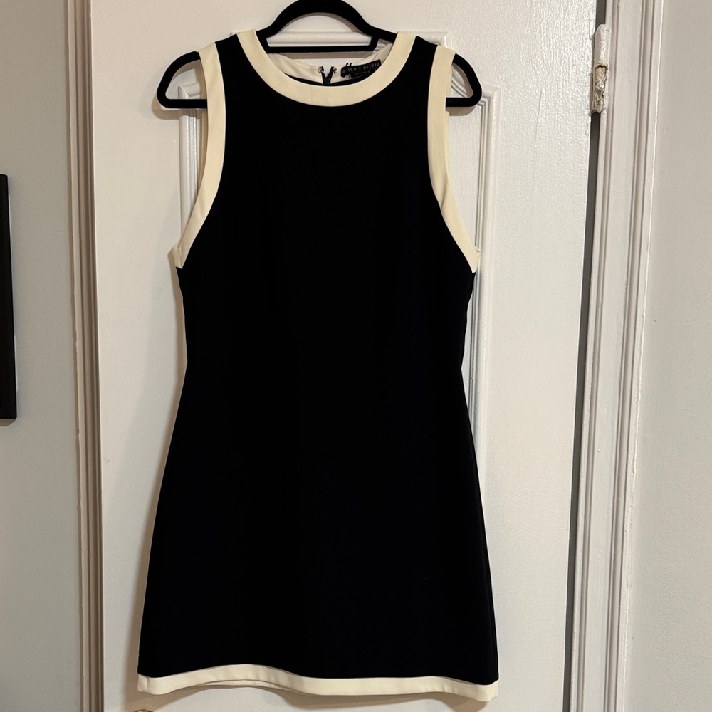 Alice + Olivia Sleeveless Black Dress with Cream Trim